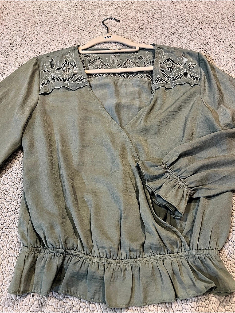Miss Me Embroidered Ruffle Hem Blouse in Green